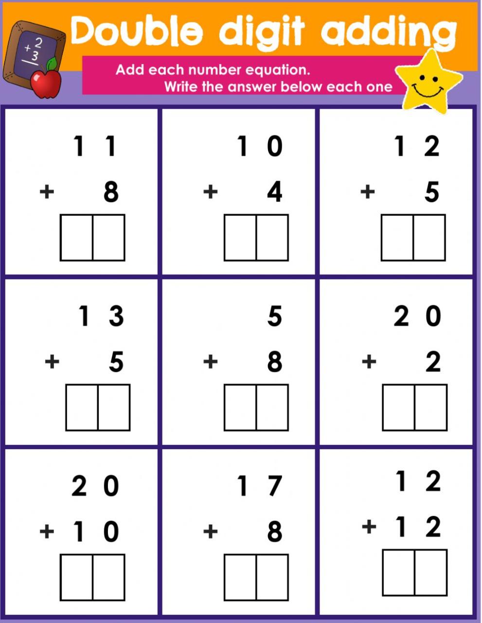Double Digit Addition Worksheet Free
