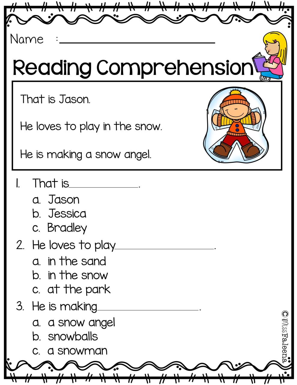 Free Reading Comprehension is suitable for Kindergarten students or