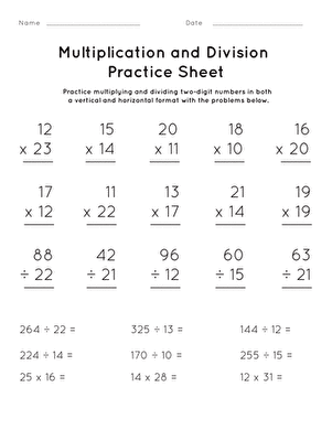 4th Grade Math Worksheets Multiplication And Division