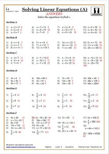 Answer Key Algebra Worksheets Grade 7 With Answers Worksheetpedia