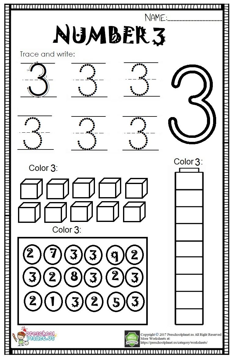 Preschool Worksheets Numbers 3