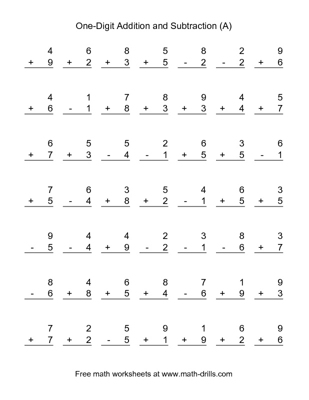 Free Math Worksheets Addition Subtraction Multiplication Division