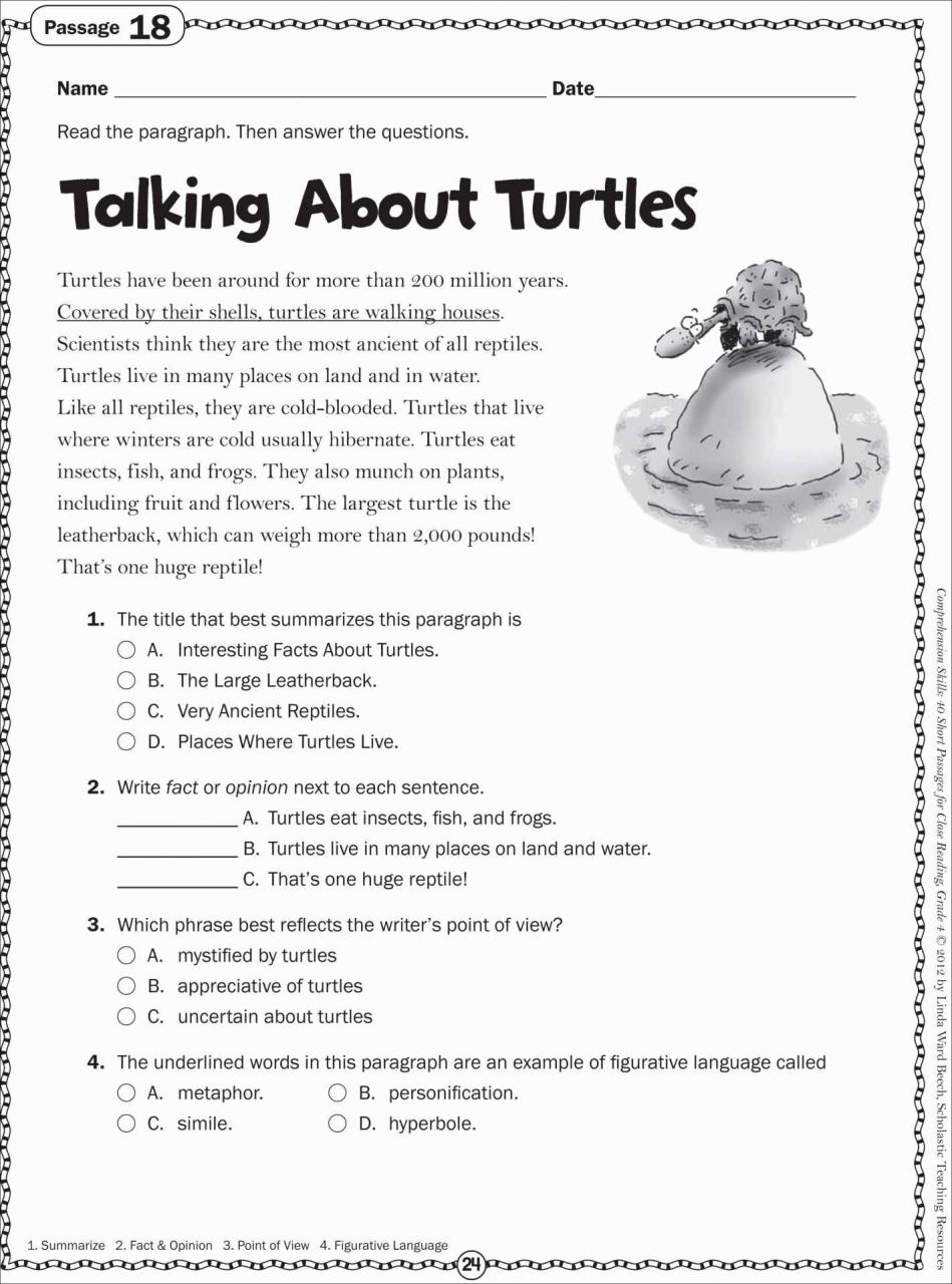 Printable Reading Comprehension Worksheets 6th Grade