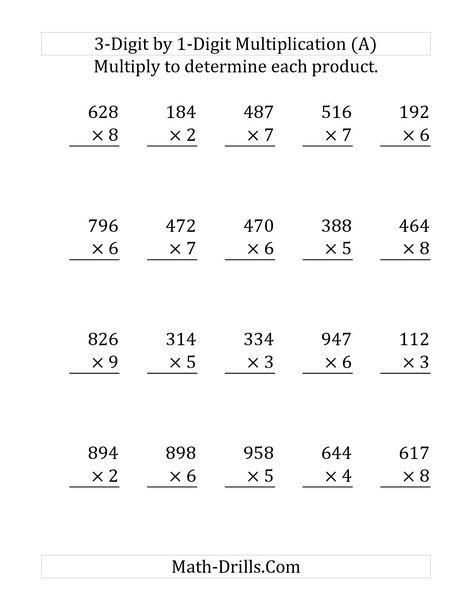 Multiplication Worksheets Grade 4 3 Digits