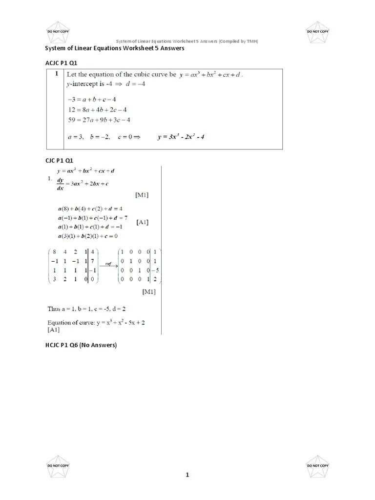 Linear Equation Worksheet With Answers