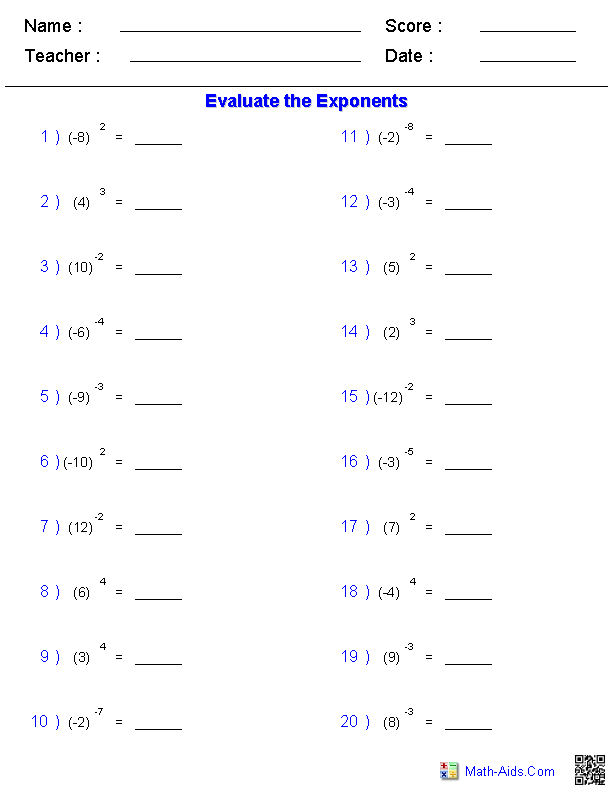 Simplifying Exponents Worksheet With Answers