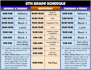 20202021 Bell Schedules / 6th Grade Remote Schedule