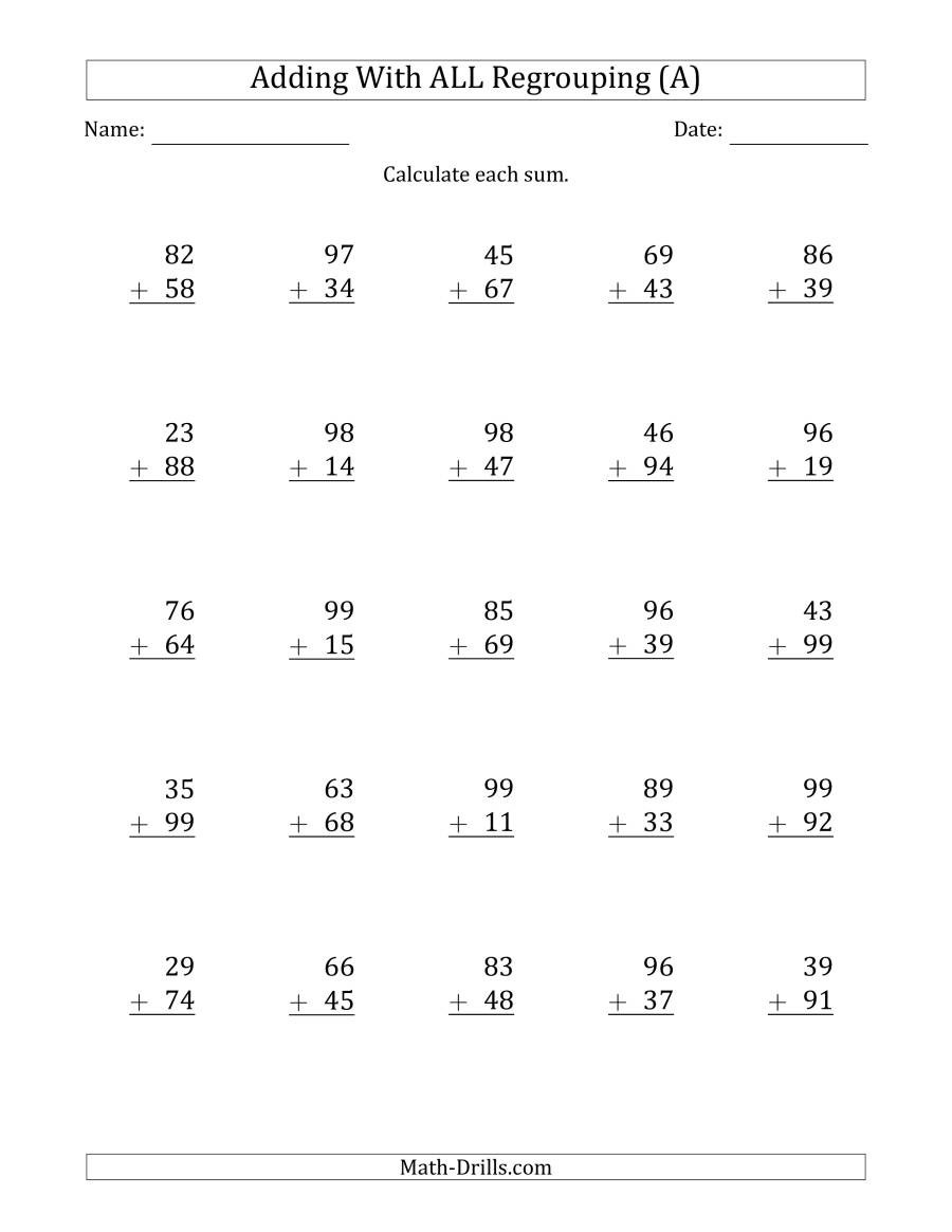 Addition With Regrouping Worksheets With Answers