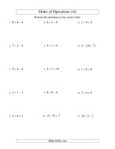 Order of Operations Worksheet Integers Order of Operations Two