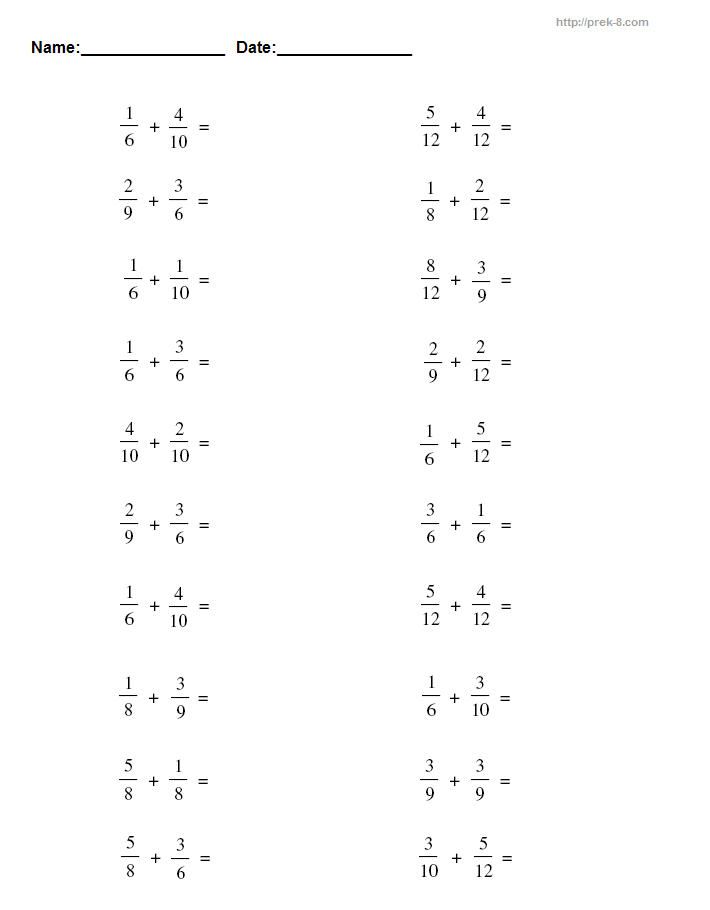 Addition And Subtraction Of Fractions Worksheets Grade 3