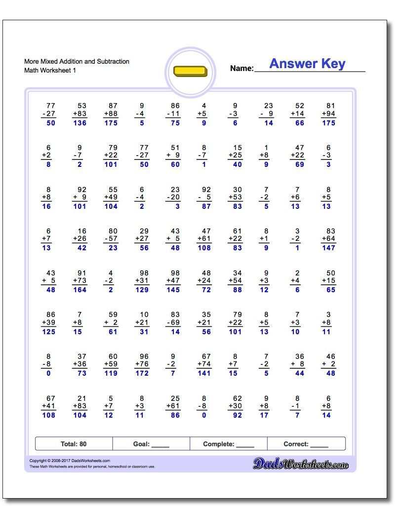 First Grade Math Worksheets Mixed Addition And Subtraction