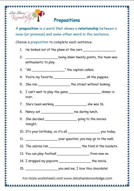 English Worksheets For Grade 3 Prepositions