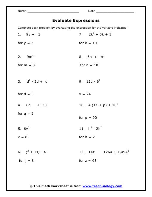 Algebraic Expressions Grade 8 Worksheet in 2020 Algebra worksheets