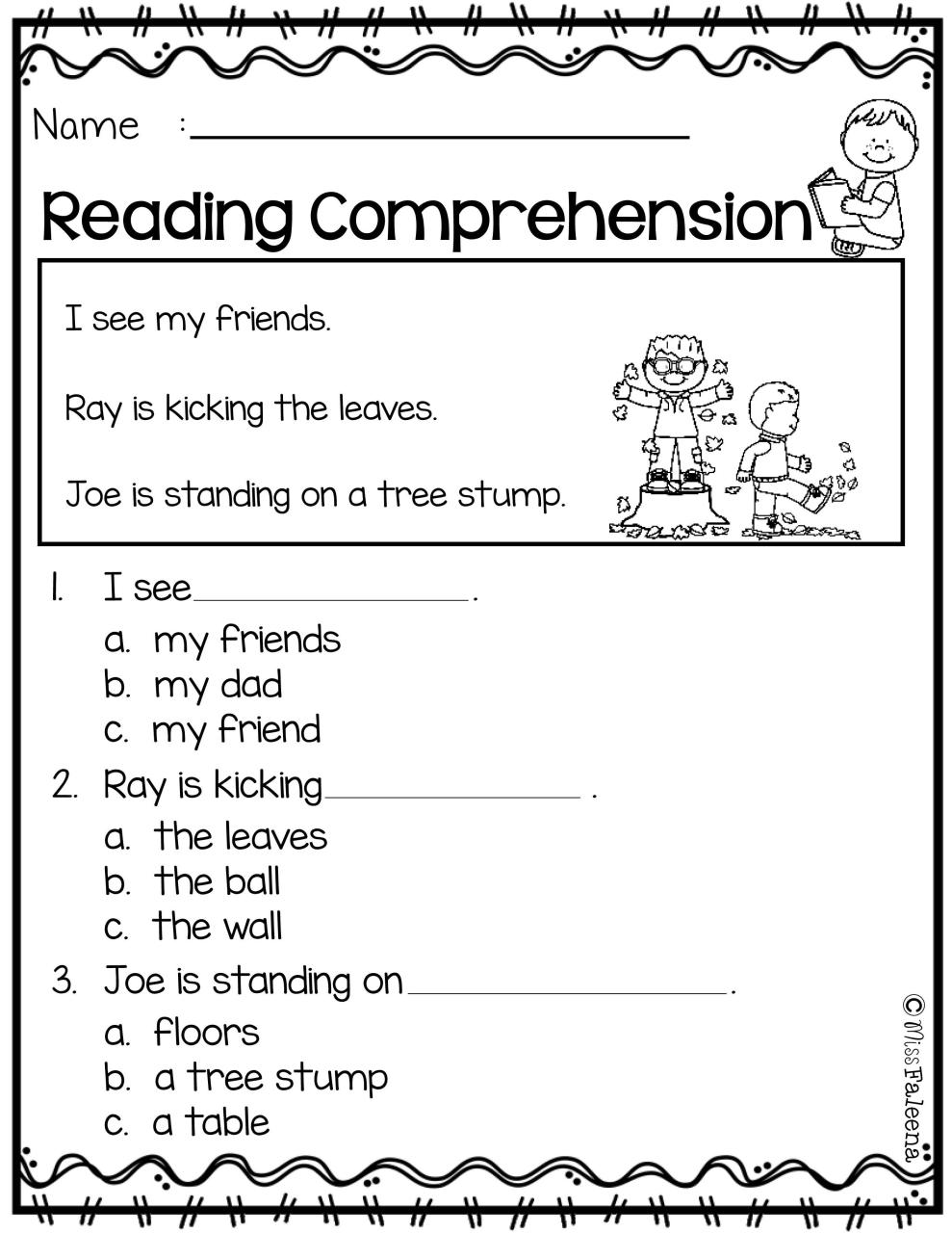 Free 1st Grade Worksheets Reading Comprehension