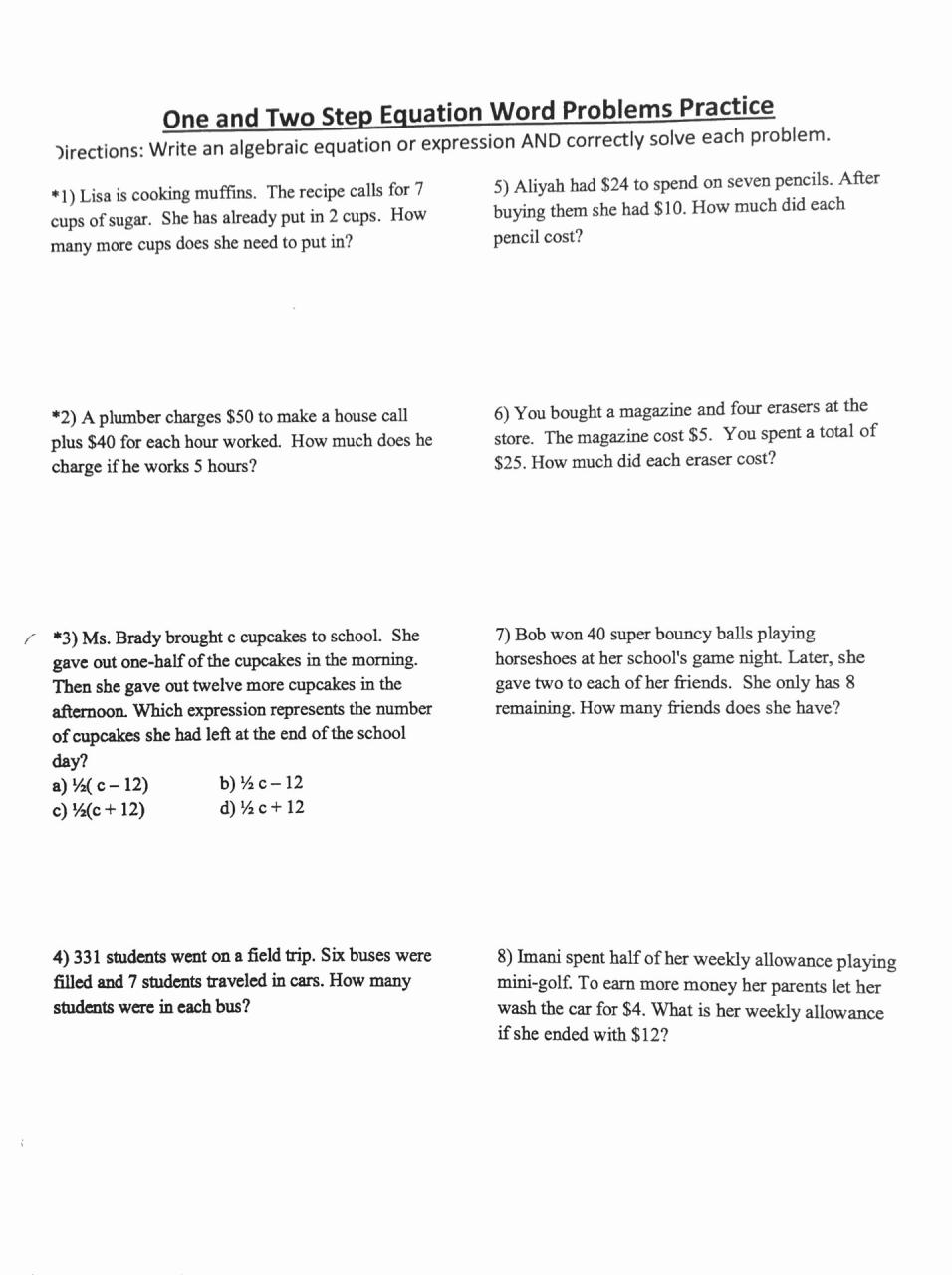 7th Grade Math Word Problems Worksheets