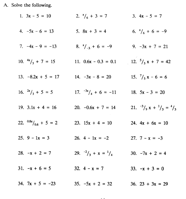 Grade 8 Algebraic Equations