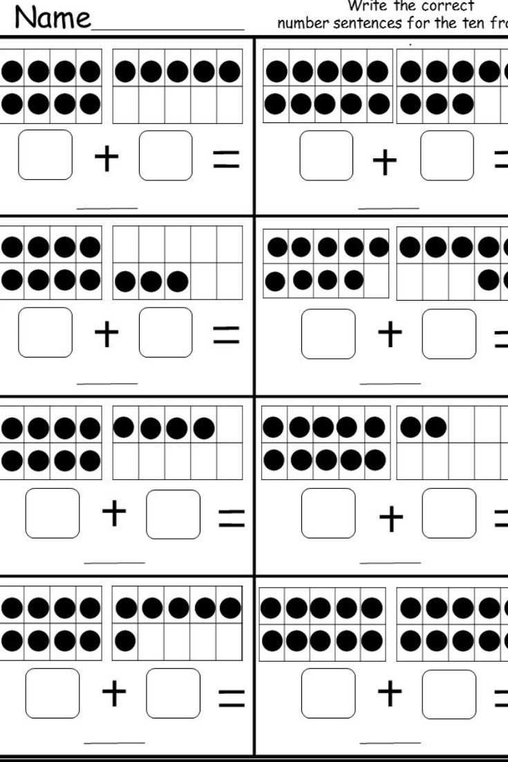 Free Ten Frame Addition Printable Kindergarten math