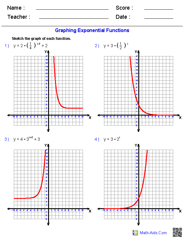 Graphing Exponential Functions Algebra 1 Worksheet