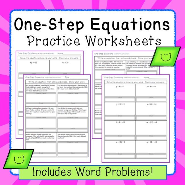 OneStep Equations worksheets (including word problems) Word problems