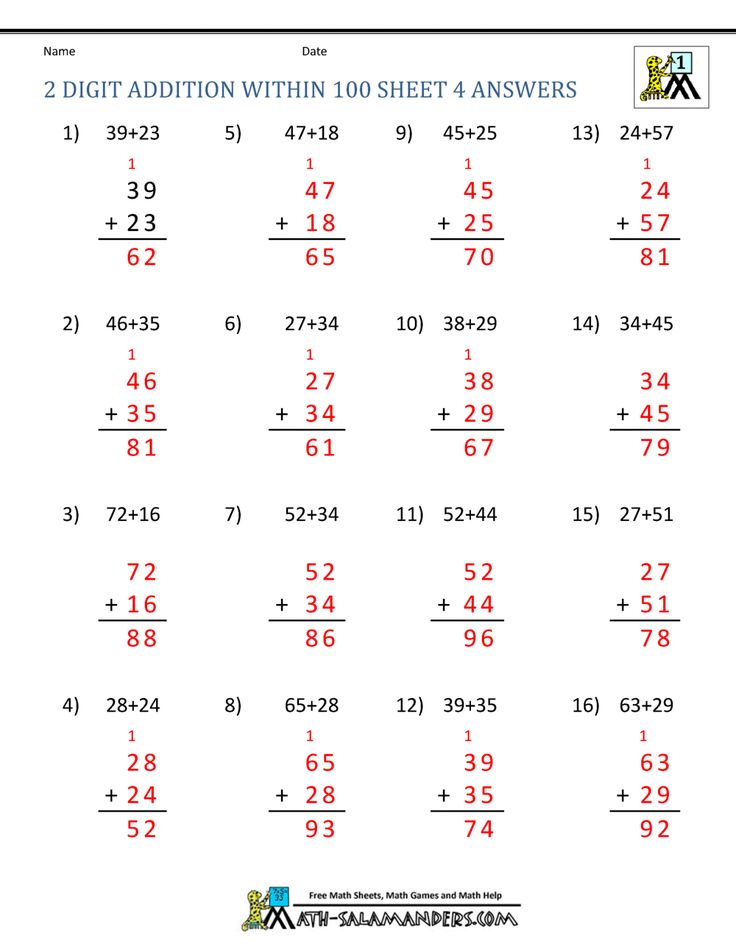 2 Digit Addition Within 100 Sheet 4 Answers Subtraction worksheets