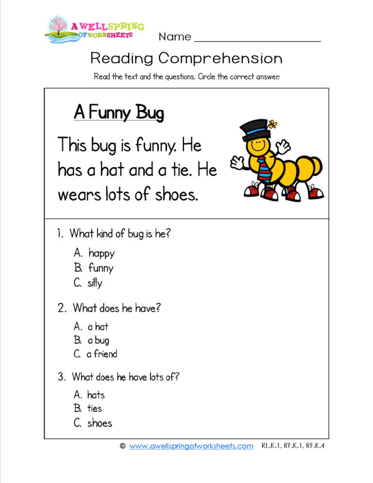Reading Comprehension Worksheets Pdf For Kindergarten
