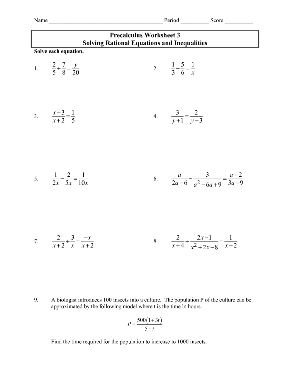 Algebra For 8Th Grade Worksheets