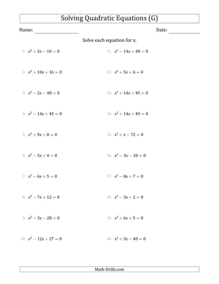 The Solving Quadratic Equations with Positive 'a' Coefficients of 1 (G