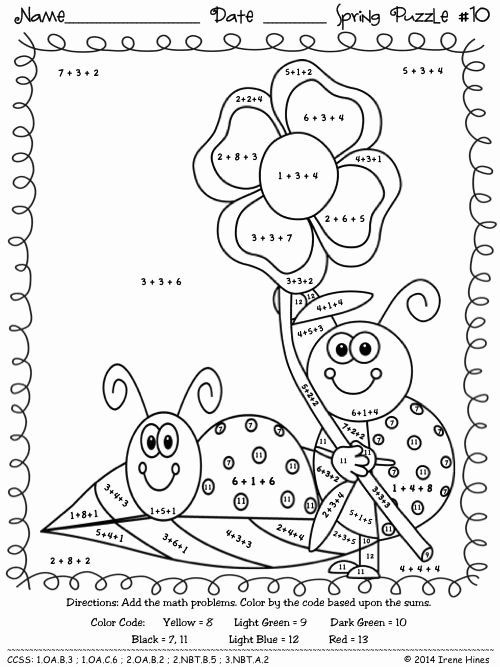 Spring Math Coloring Sheets Lovely Color by Number Spring Addition Math