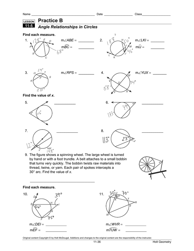 Arcs Angles And Algebra Answer Key