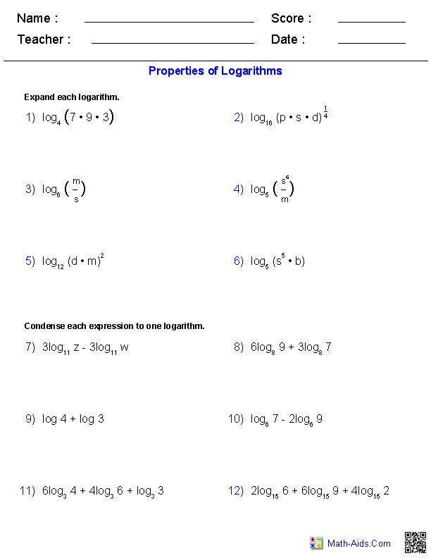 Algebra 2 Worksheets Exponential and Logarithmic Functions Worksheets