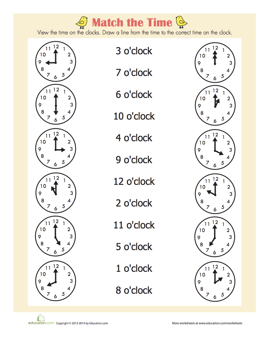 On the Hour Worksheet Time worksheets, First grade