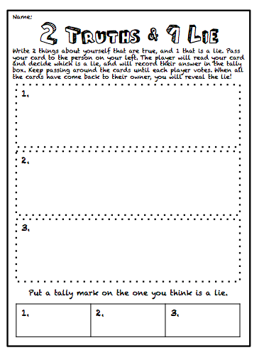 Icebreaker Two Truths And A Lie Worksheet