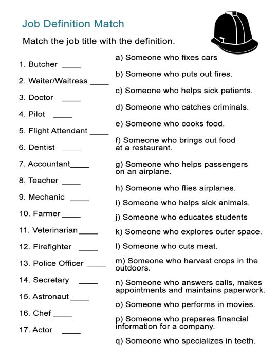 Matching Words And Meanings Worksheet