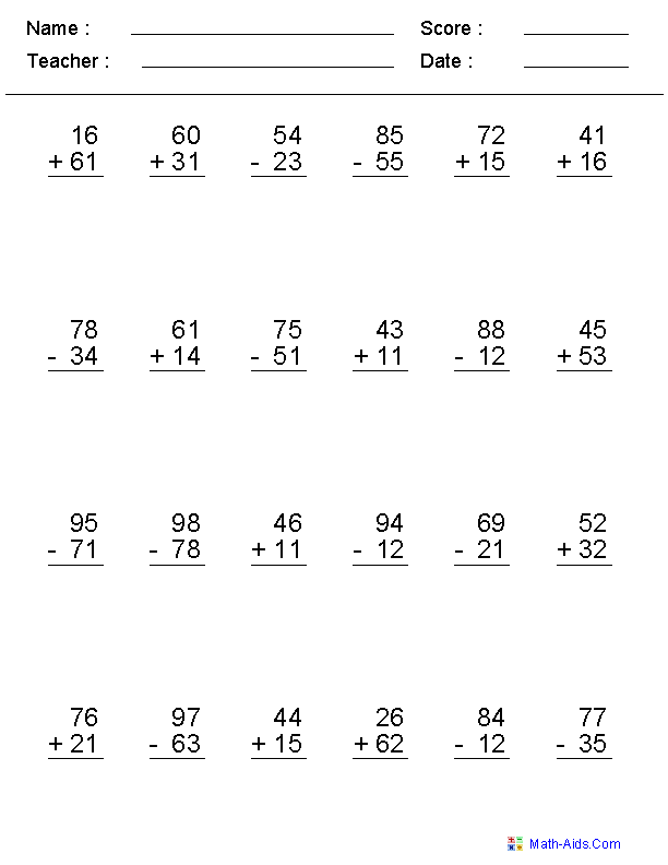 70 Addition and Subtraction Worksheets