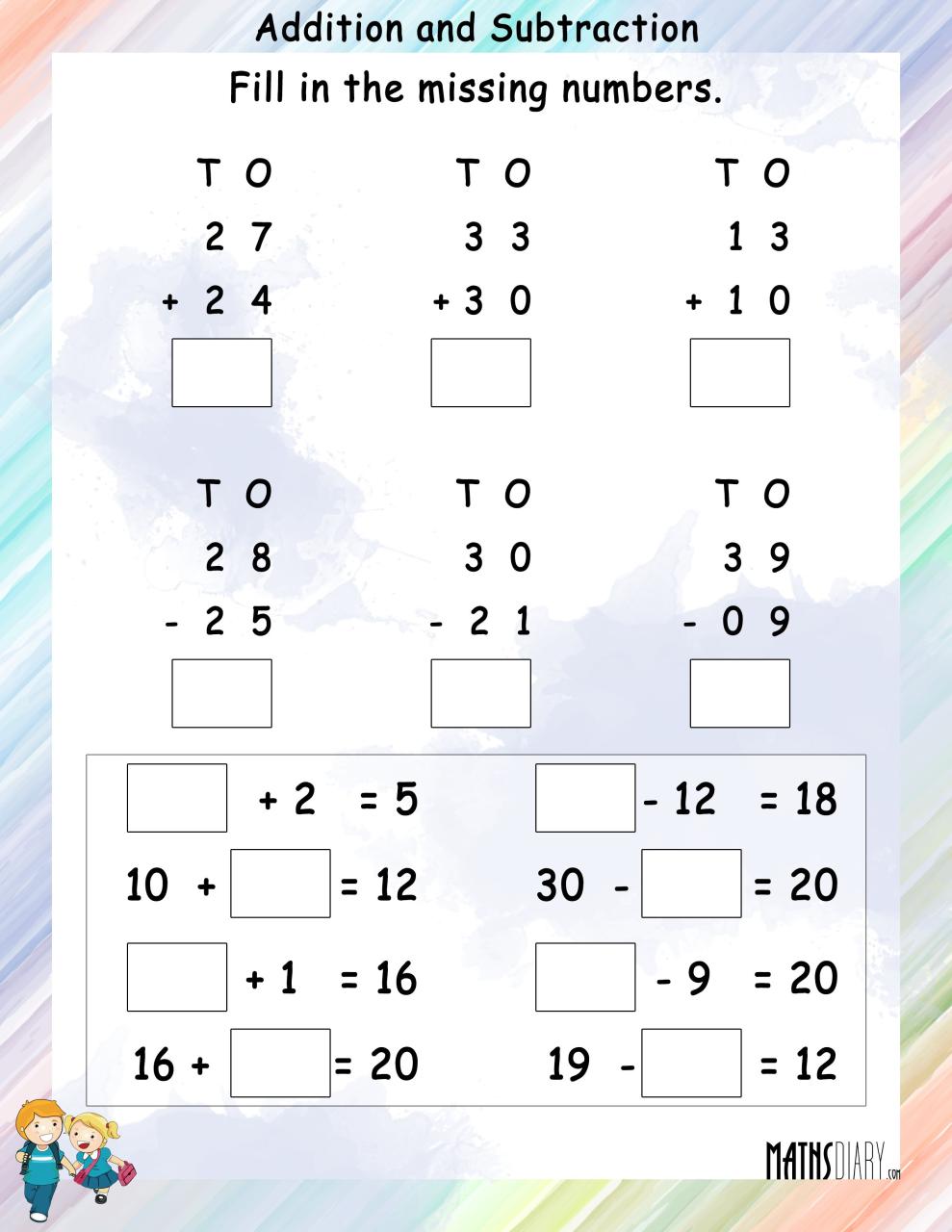 Subtraction And Addition Worksheets Year 3