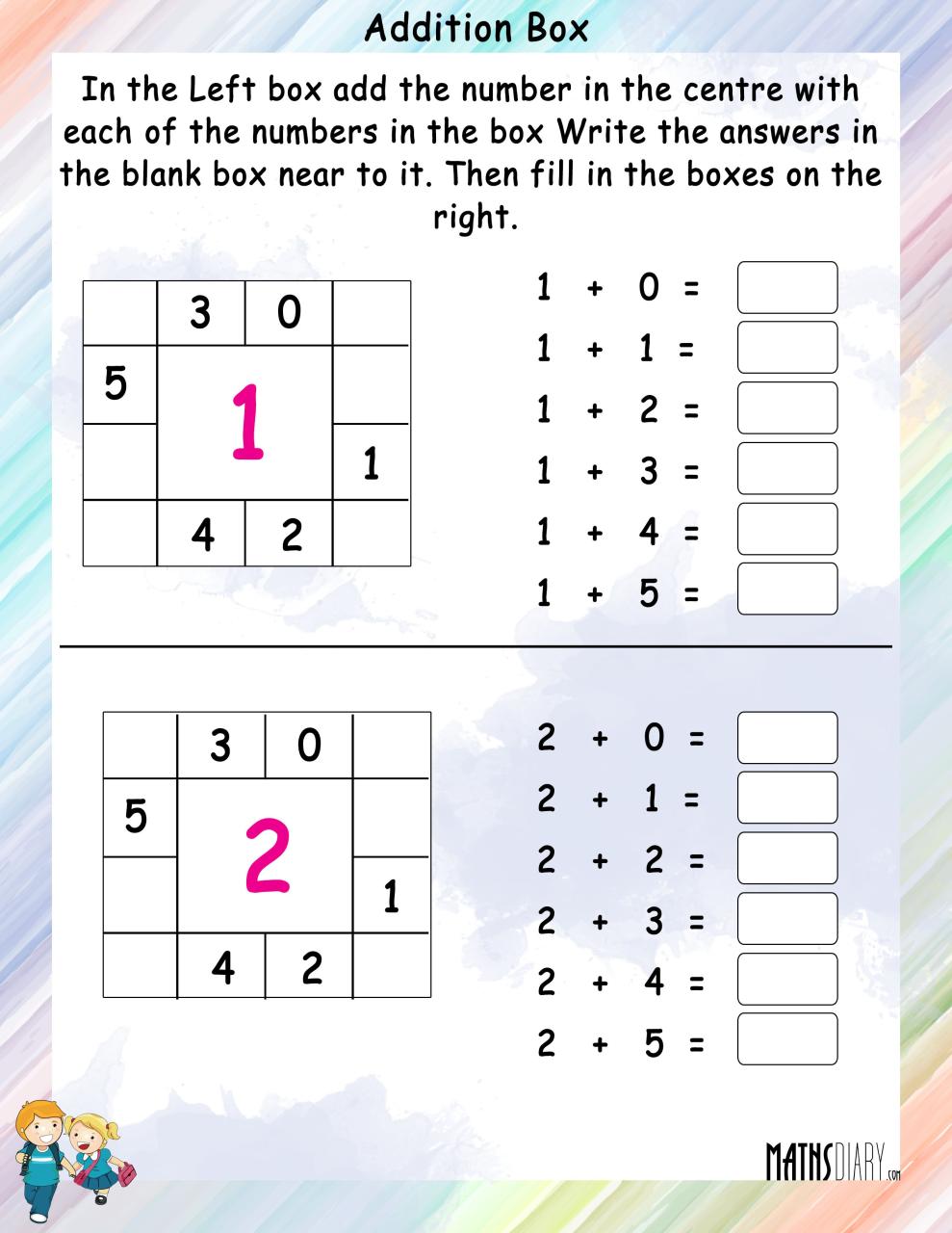 Addition Box Math Worksheets