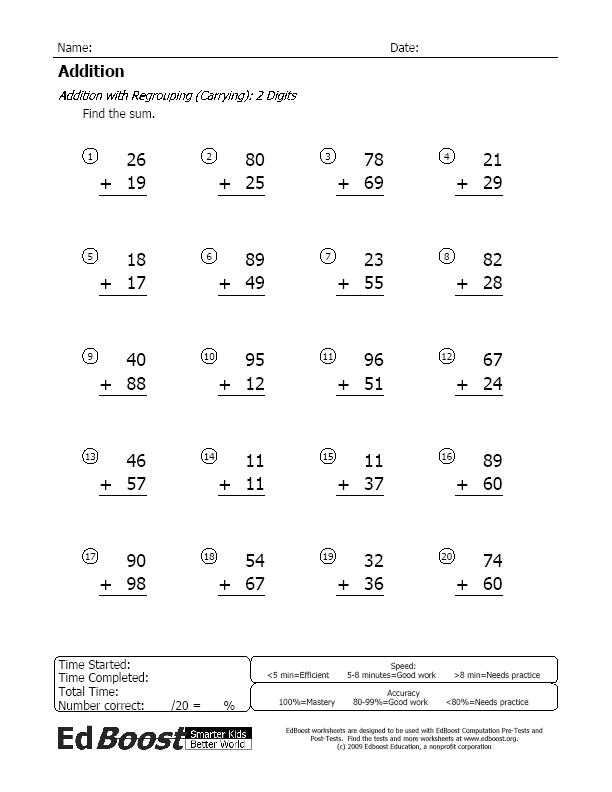 2 Digit Addition With Regrouping Pdf 2 Digit Addition Worksheets