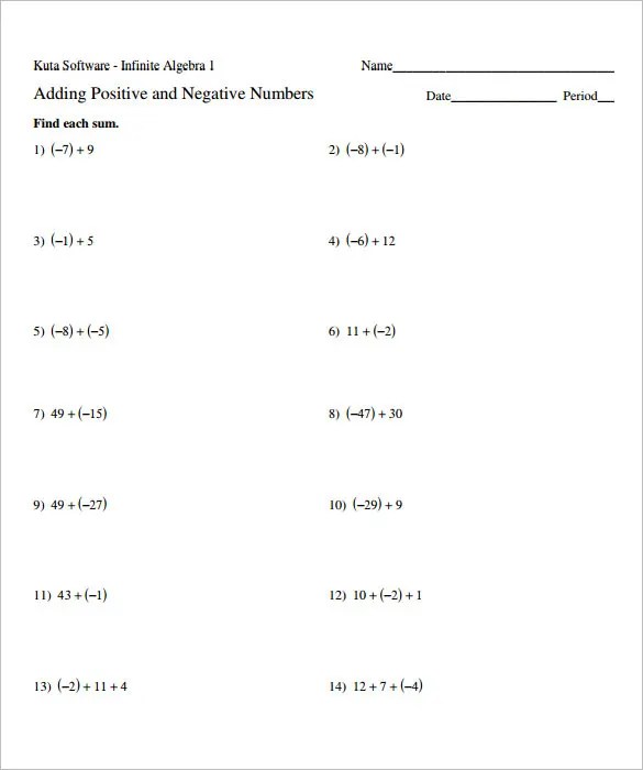 Beginner Algebra Worksheets Pdf