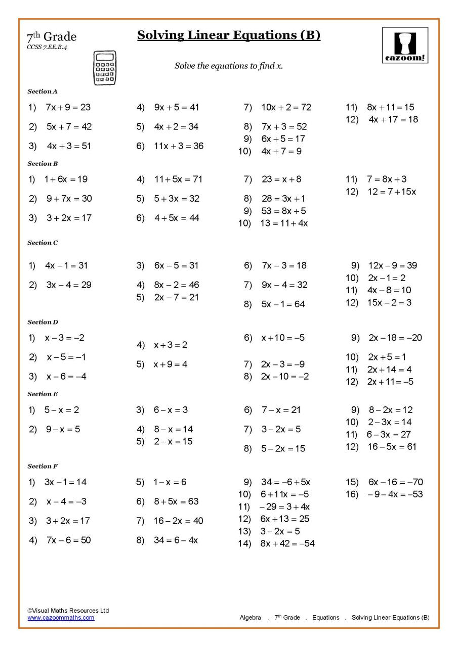 Algebra Equations Worksheets With Answers