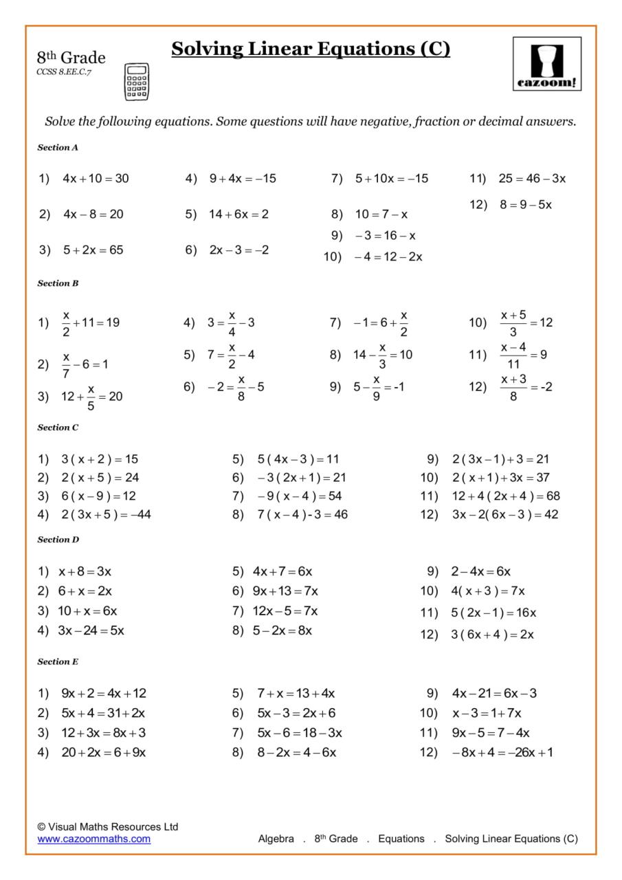 Algebra Worksheets Pdf With Answers