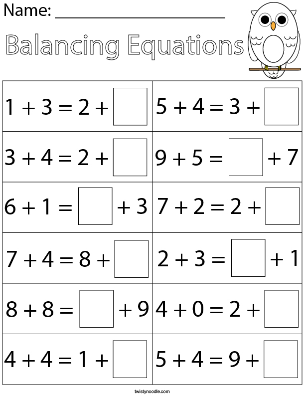 Balanced Equation Worksheets For First Grade
