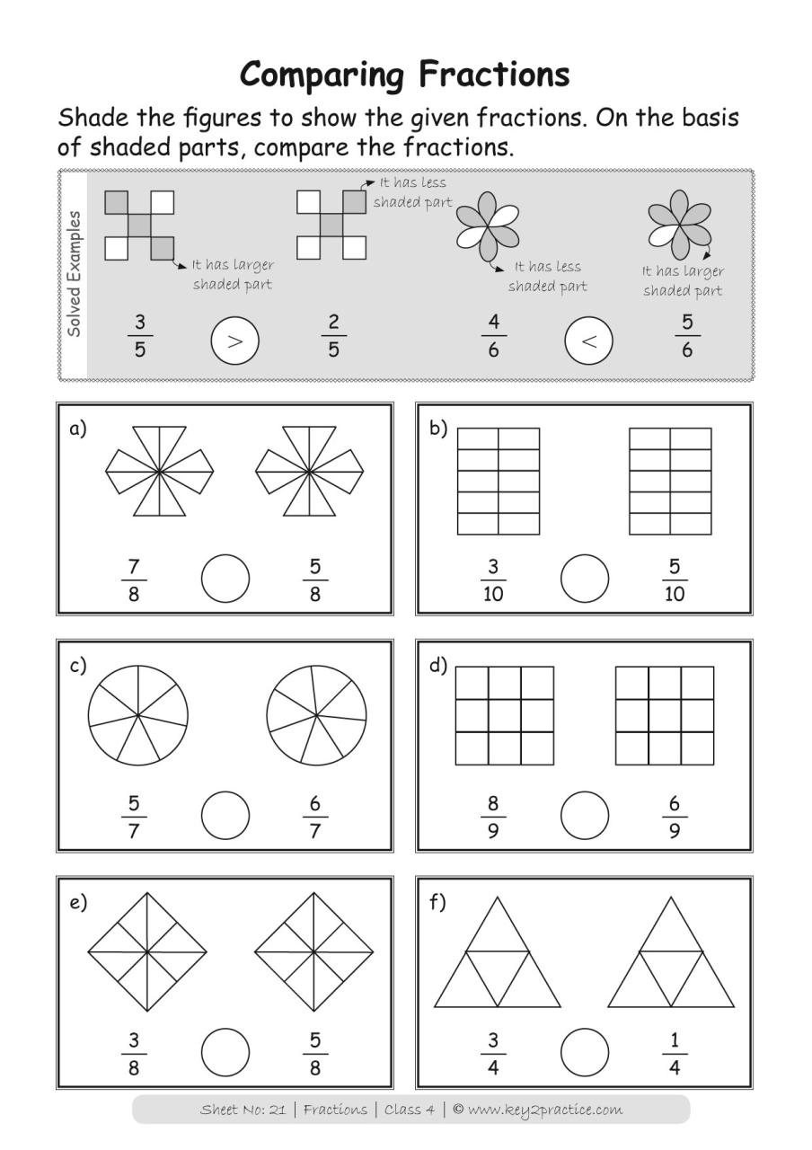 Maths Worksheets Grade 4 Fractions key2practice Workbooks