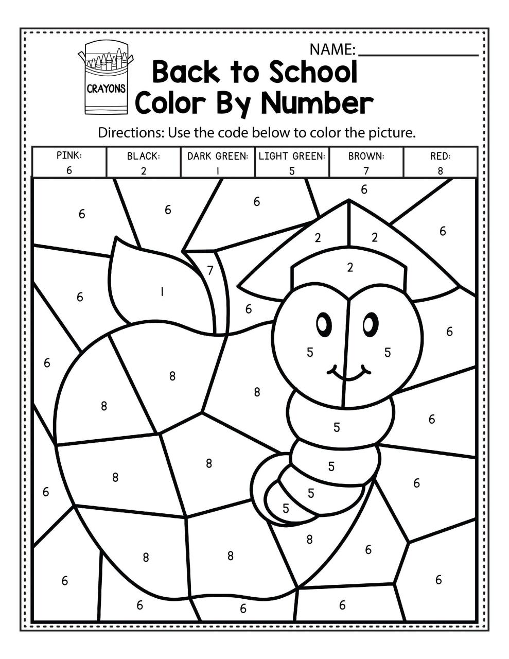 Color By Number Worksheet Kindergarten