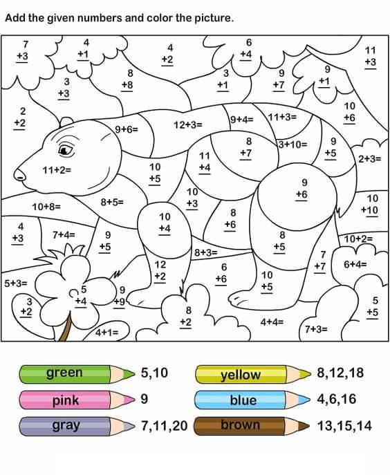 34 Color by Number Addition Worksheets Kitty Baby Love