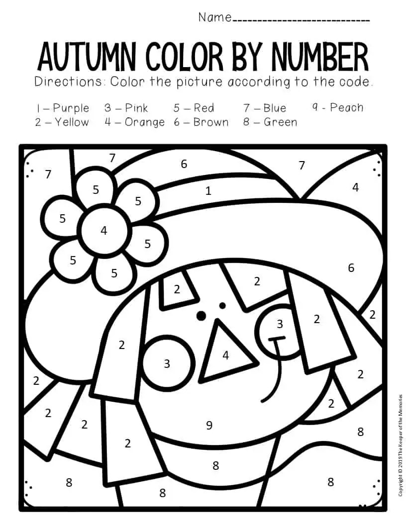 Color By Number Worksheets For Kindergarten Fall