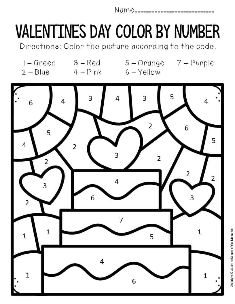 Color by Number Valentine's Day Preschool Worksheets Cake The Keeper