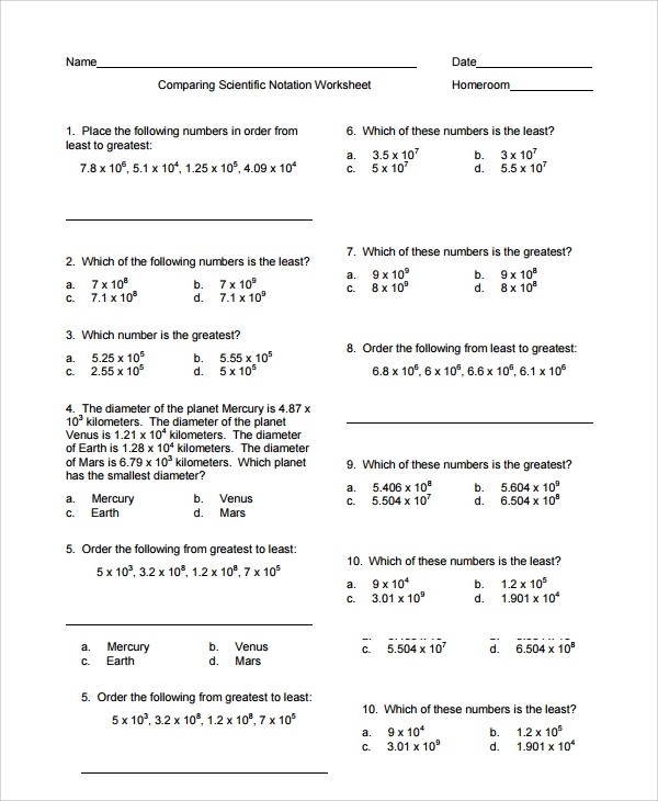 Scientific Notation Addition Subtraction Multiplication Division Worksheet