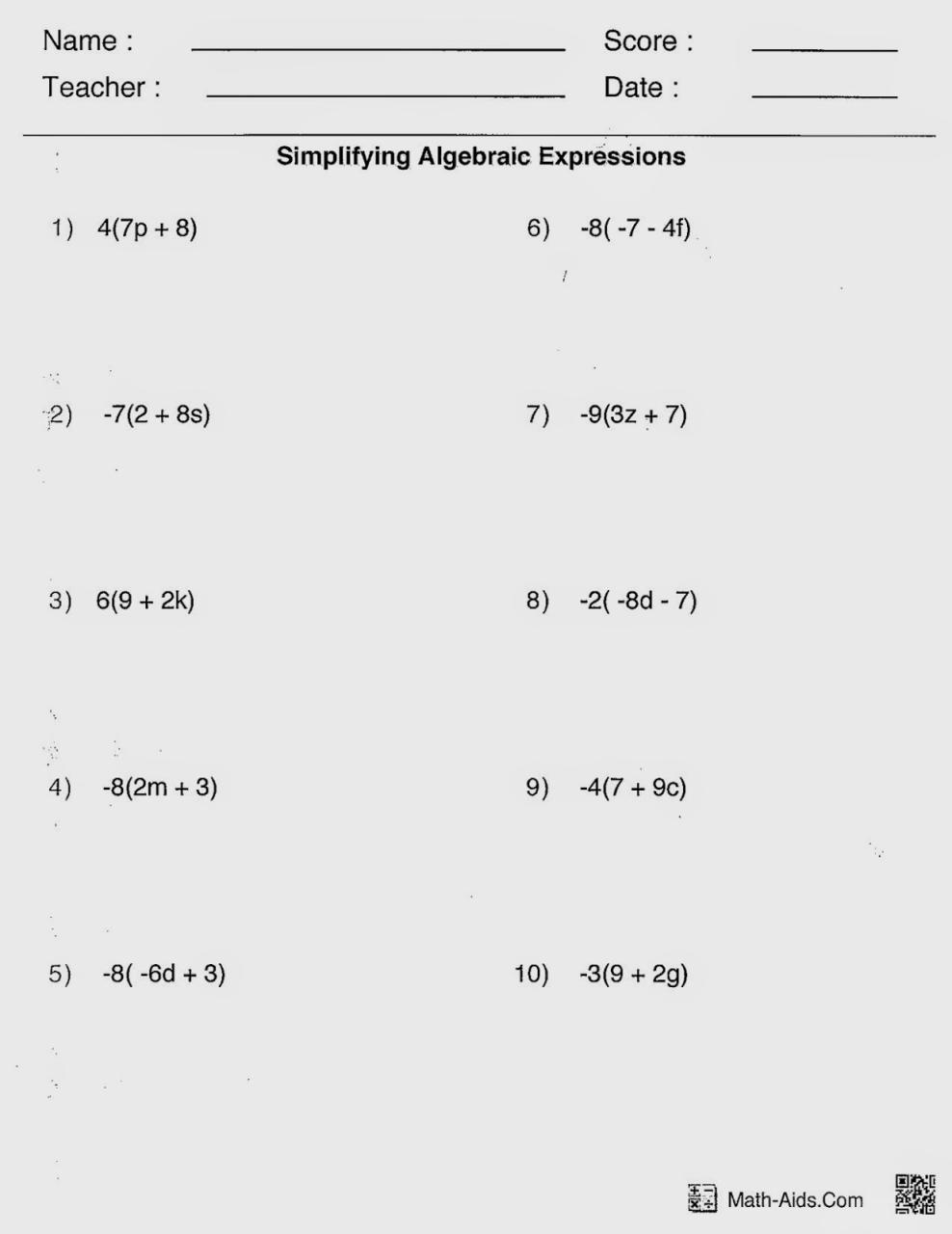 Equations Worksheet Grade 8