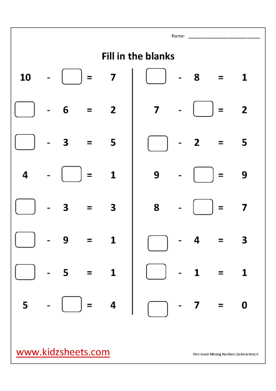 missing number worksheet April 2015