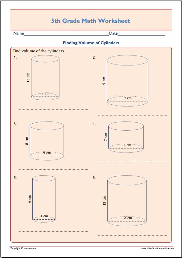 Finding Volume Cylinders 5th Grade Math EduMonitor